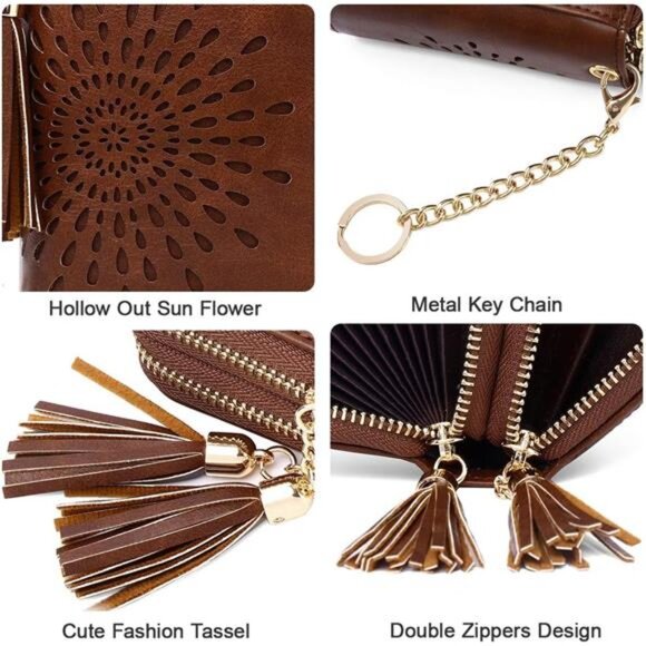 RFID Leather Card Holder Wallet for Women Small Zipper Coin Purse Keychain - Picture 5 of 6